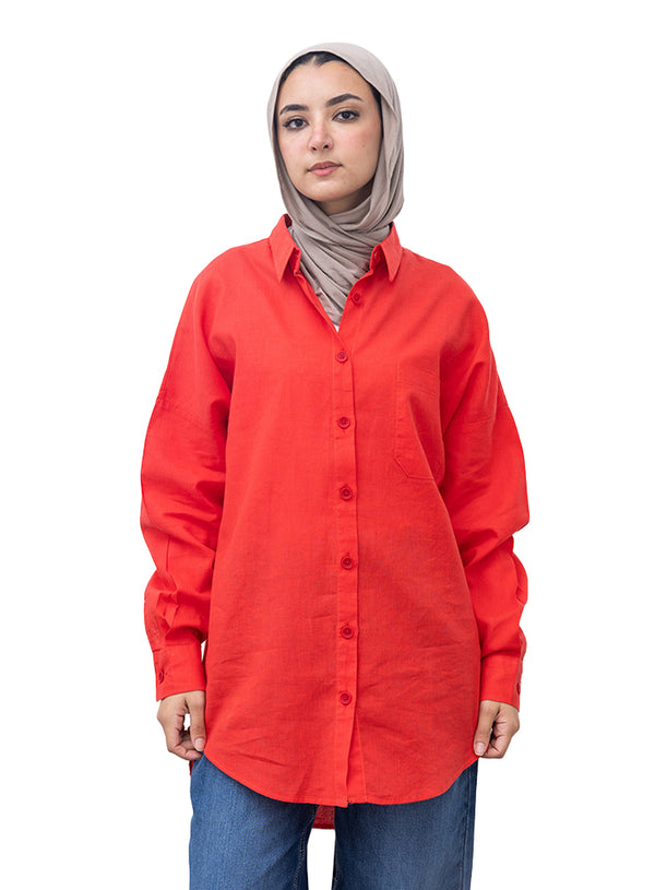 Melon Pocket Over Size Linen Shirt