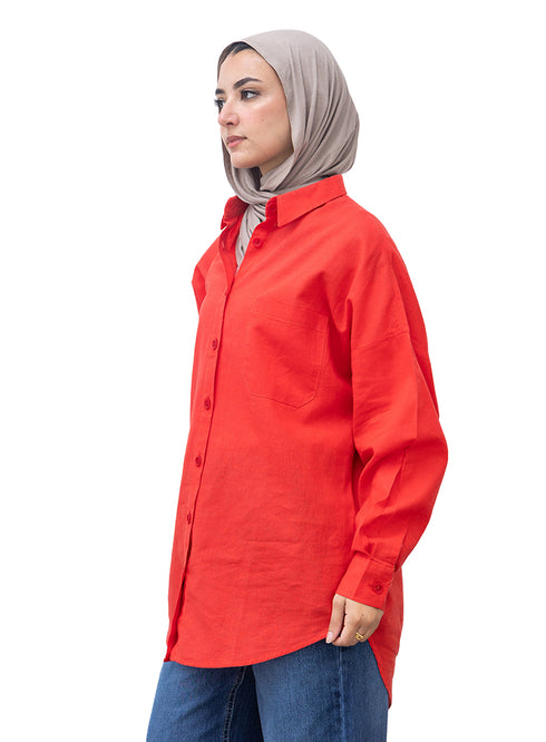 Melon Pocket Over Size Linen Shirt