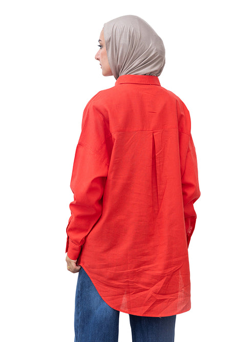 Melon Pocket Over Size Linen Shirt