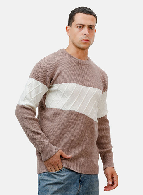 بلوفر برقبة دائرية تصميم 2453 - موكا