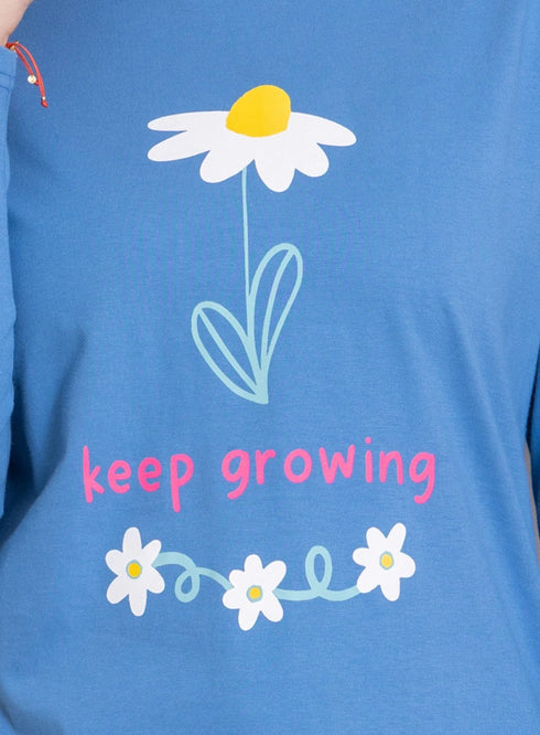 تي شيرت كم طويل مطبوع - تصميم 31- نورس بلو