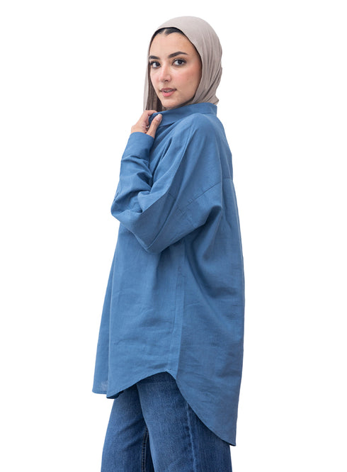 Ocean Pocket Over Size Linen Shirt