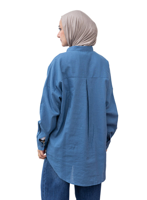 Ocean Pocket Over Size Linen Shirt