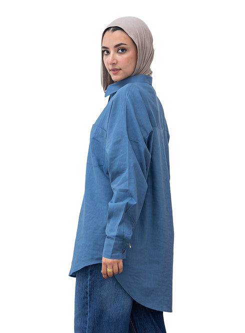 Ocean Pocket Over Size Linen Shirt
