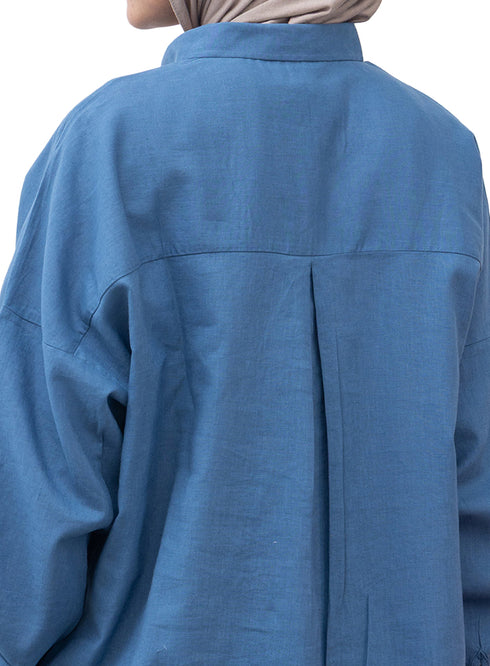 Ocean Pocket Over Size Linen Shirt