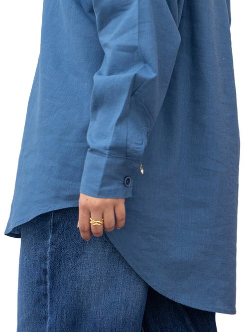 Ocean Pocket Over Size Linen Shirt