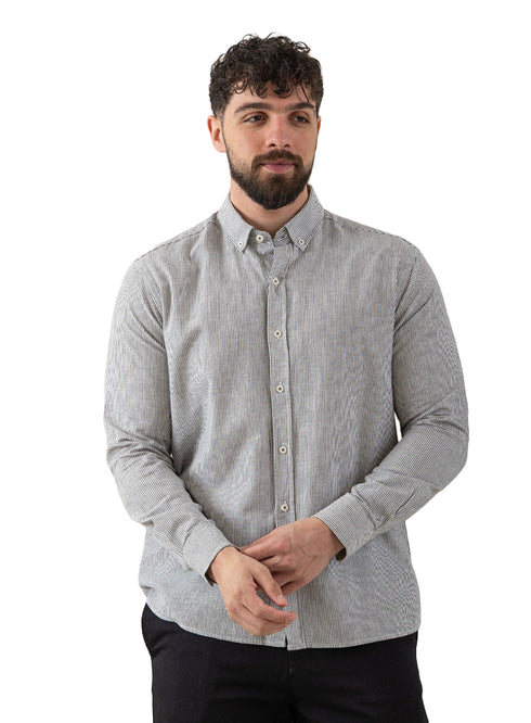 قميص كتان مقلم - تصميم 1 - اوليف