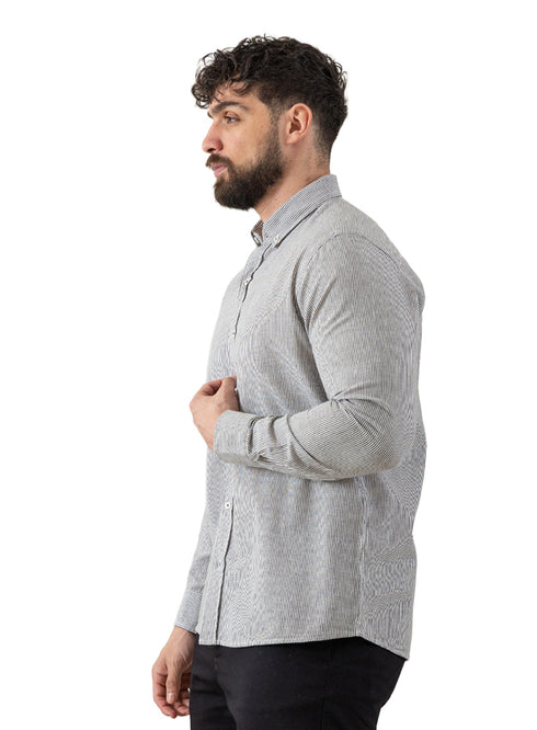 قميص كتان مقلم - تصميم 1 - اوليف