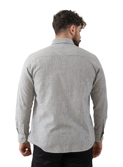 قميص كتان مقلم - تصميم 1 - اوليف