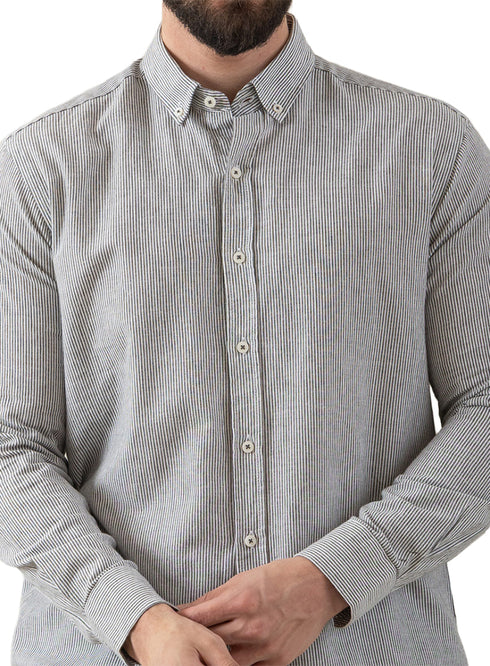 قميص كتان مقلم - تصميم 1 - اوليف