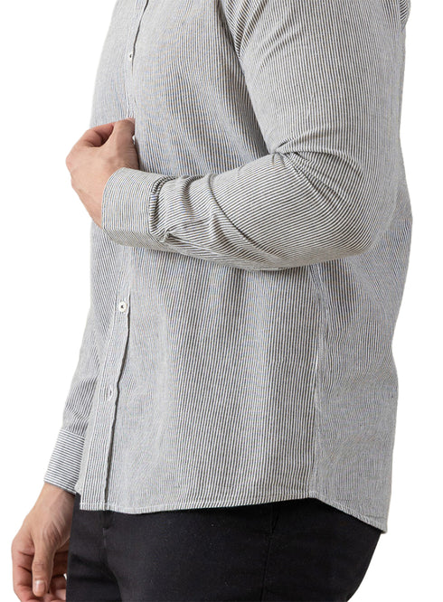 قميص كتان مقلم - تصميم 1 - اوليف