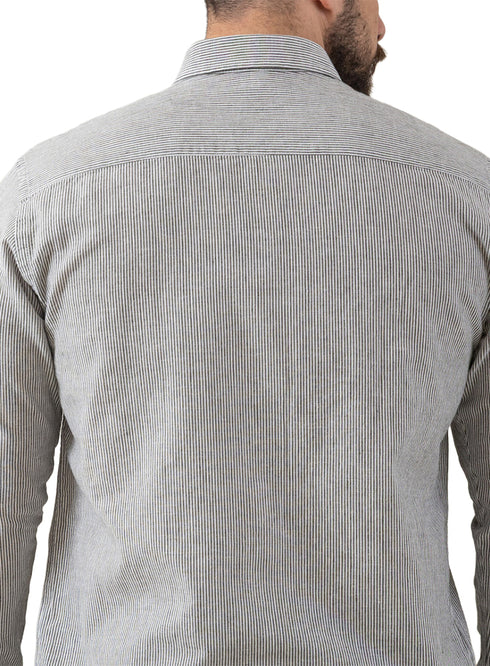 قميص كتان مقلم - تصميم 1 - اوليف