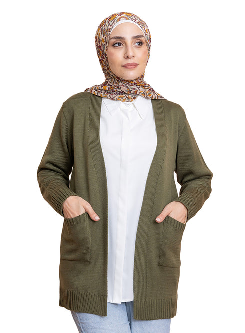 Olive Basic Pocket Cardigan