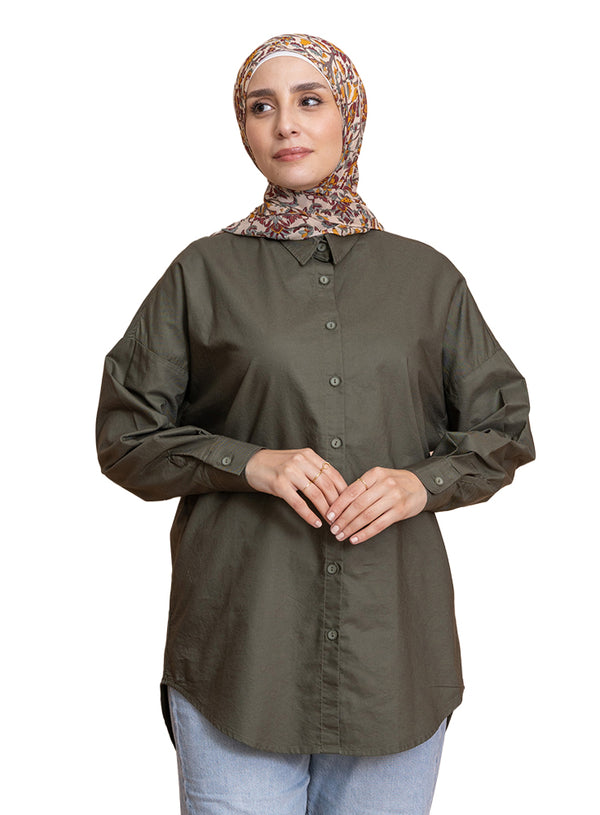 Olive Oxford Over Size Shirt