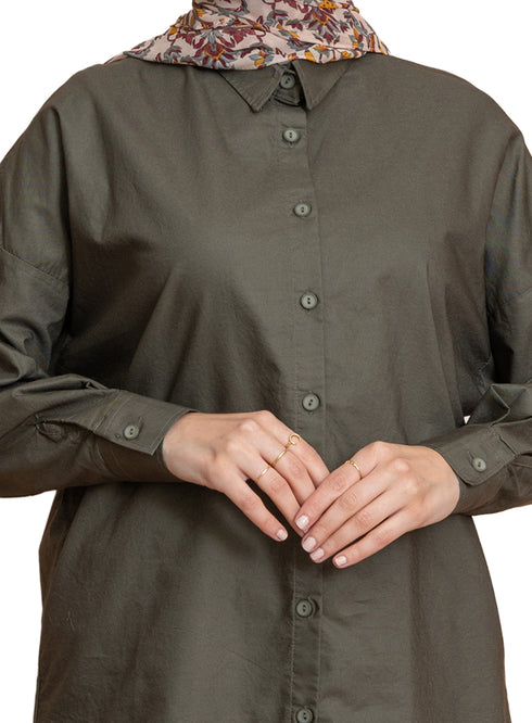Olive Oxford Over Size Shirt