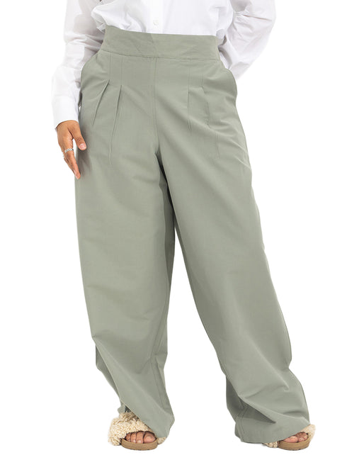Olive Poplin Wide Leg Pants