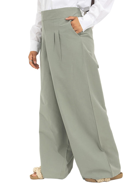 Olive Poplin Wide Leg Pants