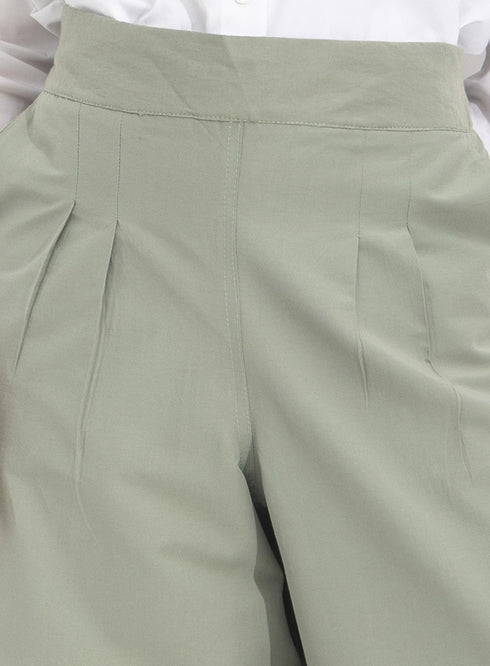 Olive Poplin Wide Leg Pants