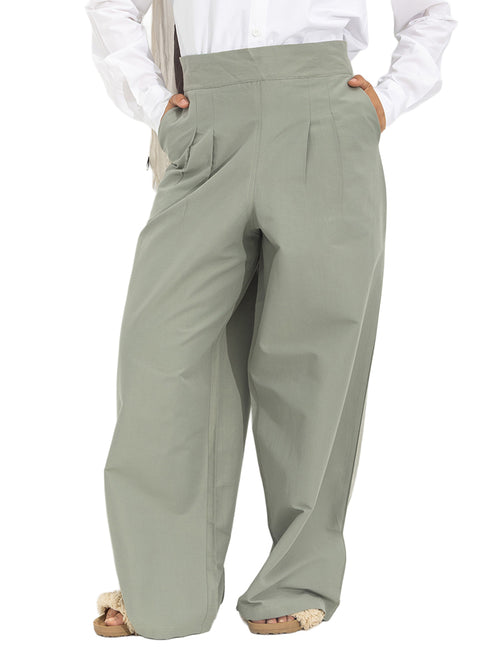 Olive Poplin Wide Leg Pants