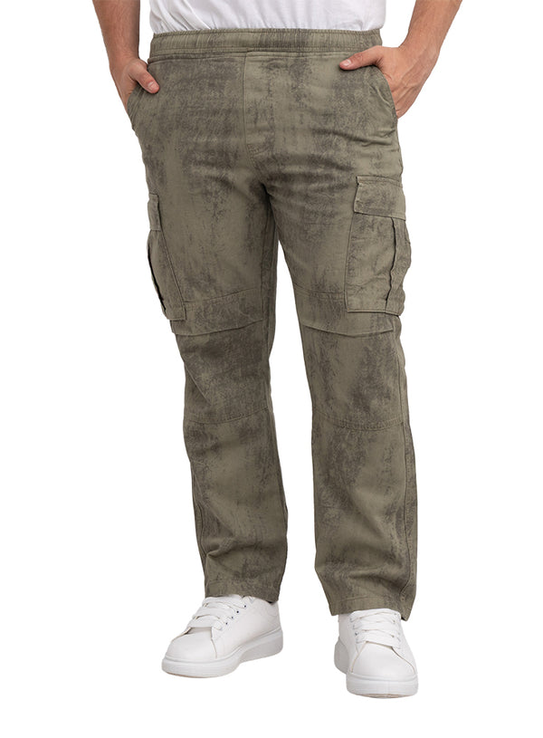 Olive Printed Gabardine Cargo Pants