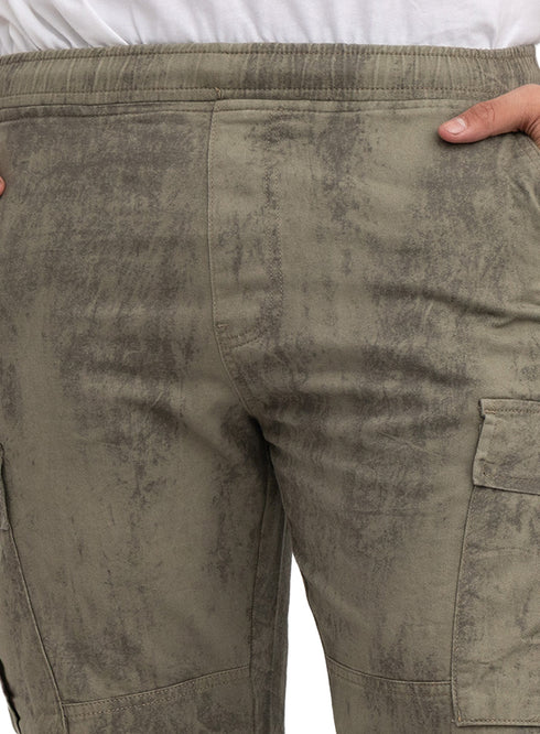 Olive Printed Gabardine Cargo Pants