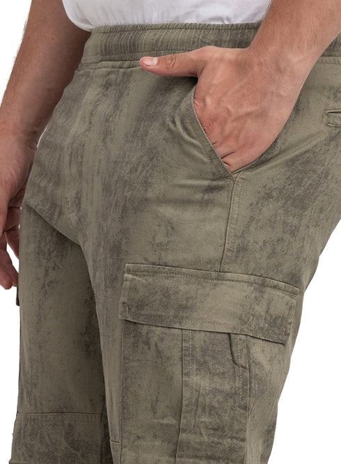 Olive Printed Gabardine Cargo Pants