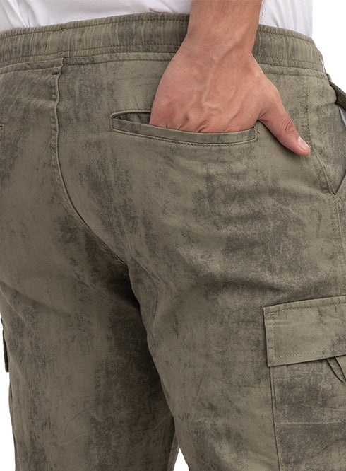 Olive Printed Gabardine Cargo Pants