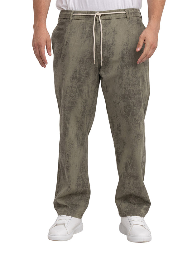 Olive Printed Gabardine Straight Leg Pants