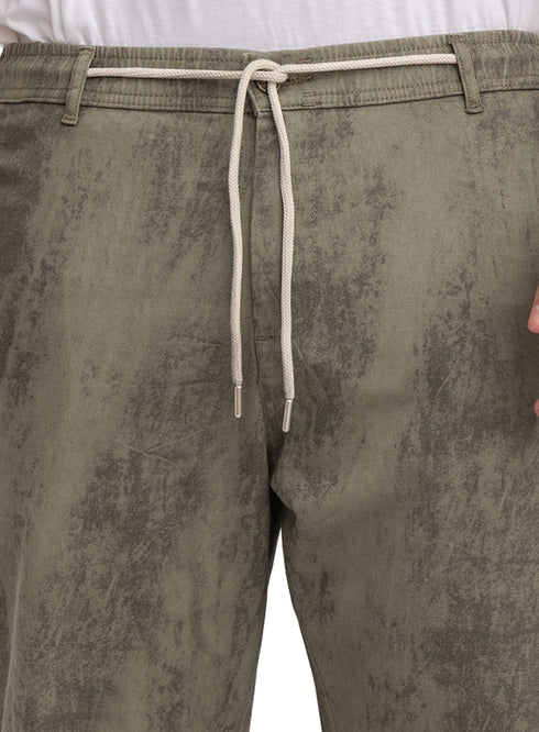 Olive Printed Gabardine Straight Leg Pants