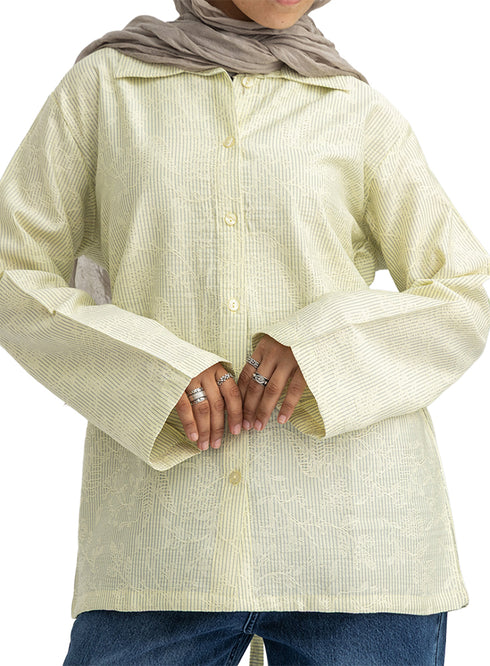 Pastel Yellow RD- Jacquard Embroidered Shirt