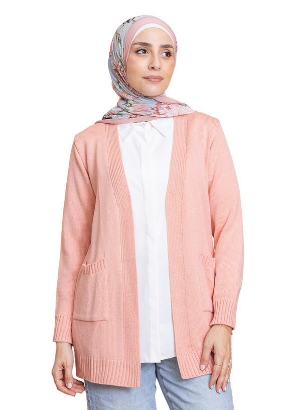 Pink Basic Pocket Cardigan