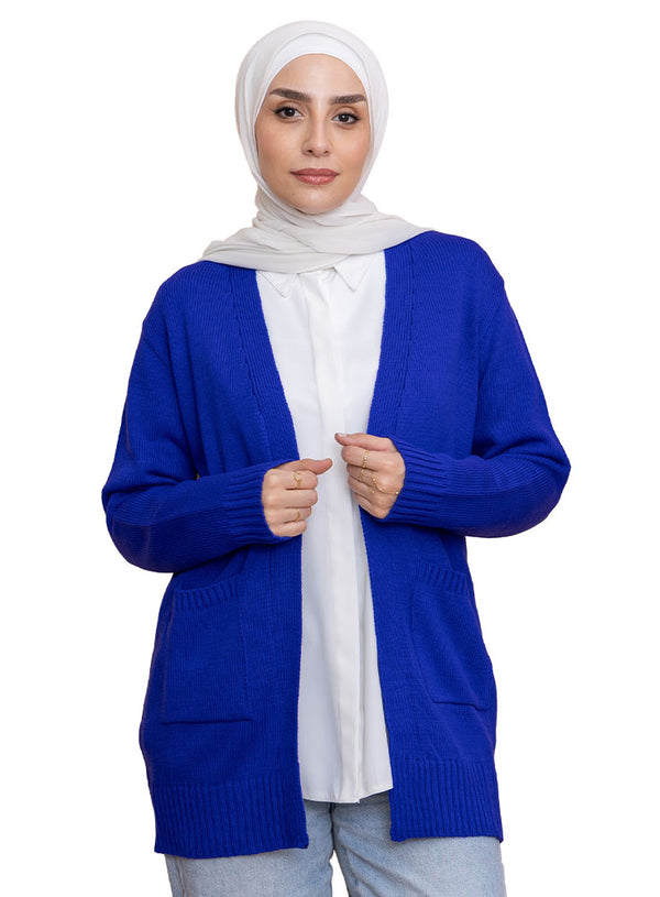 Royal Blue Basic Pocket Cardigan