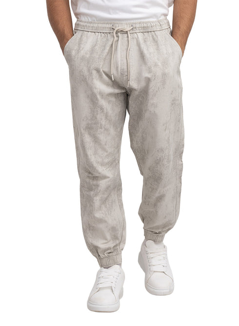 Silver Printed Gabardine Elastic Pants