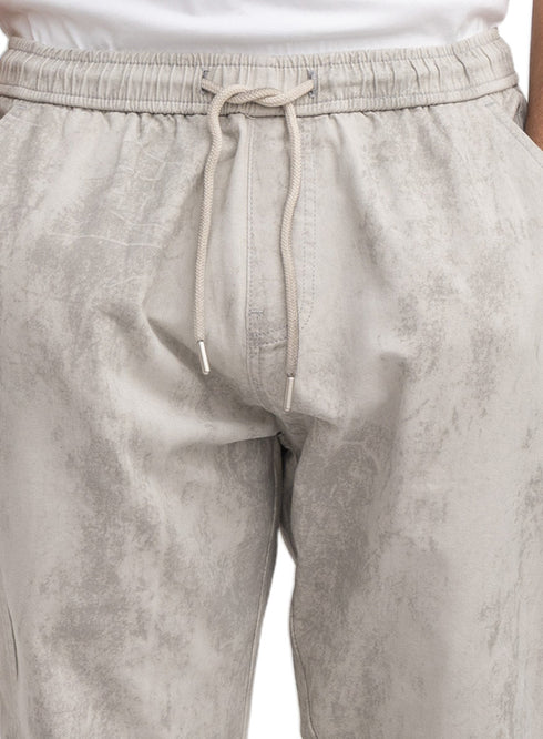 Silver Printed Gabardine Elastic Pants
