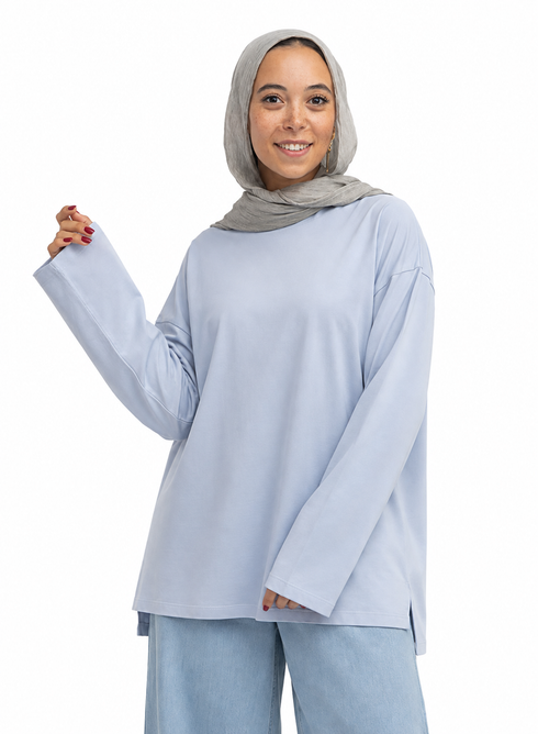 Sky Blue V-Over Size Long-Sleeve