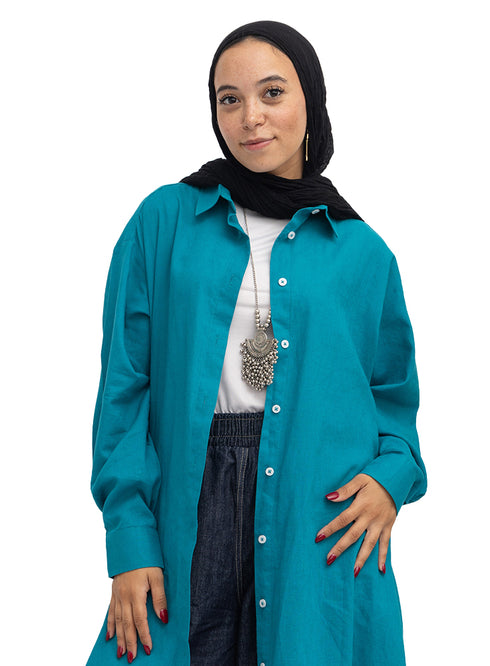 Tile Blue Linen Dress Shirt
