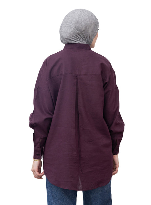 Violet Pocket Over Size Linen Shirt