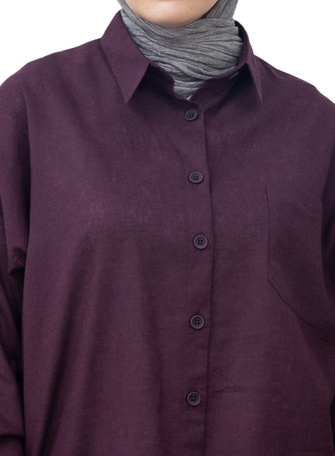Violet Pocket Over Size Linen Shirt