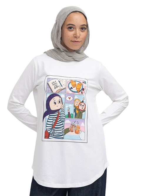 White-Design 8 Printed Long-Sleeve