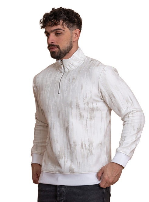White Printed Quarter Zipper