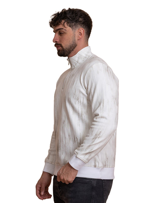 White Printed Quarter Zipper