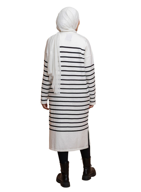 فستان مقلم طويل -أبيض