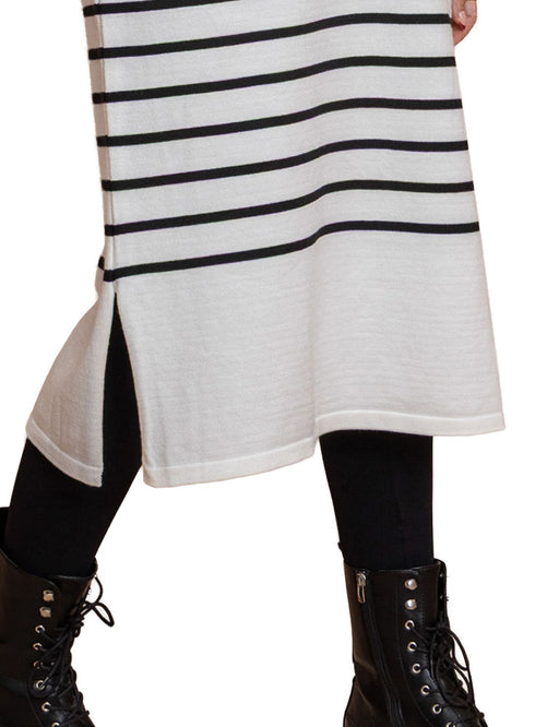 فستان مقلم طويل -أبيض