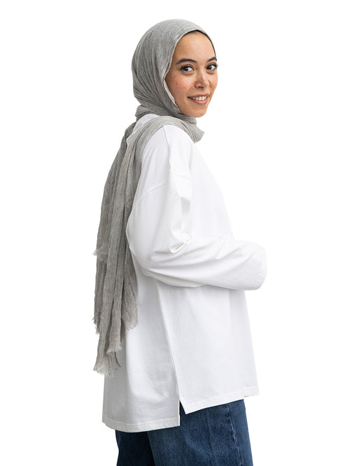 White V-Over Size Long-Sleeve