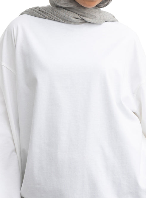White V-Over Size Long-Sleeve
