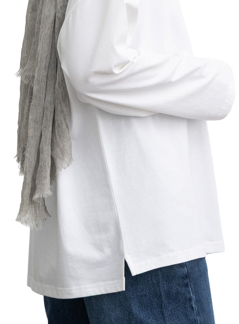 White V-Over Size Long-Sleeve