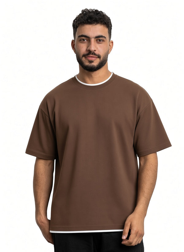 Wood Double-Layerd Oversize Round T-Shirt