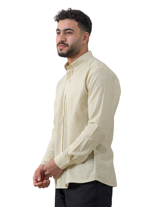 قميص كتان مقلم - تصميم 1 - اصفر