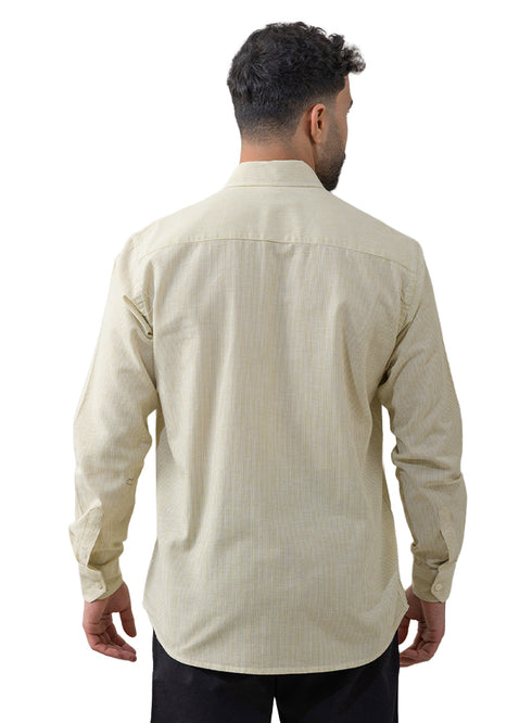 قميص كتان مقلم - تصميم 1 - اصفر