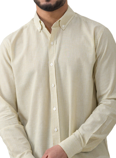 قميص كتان مقلم - تصميم 1 - اصفر